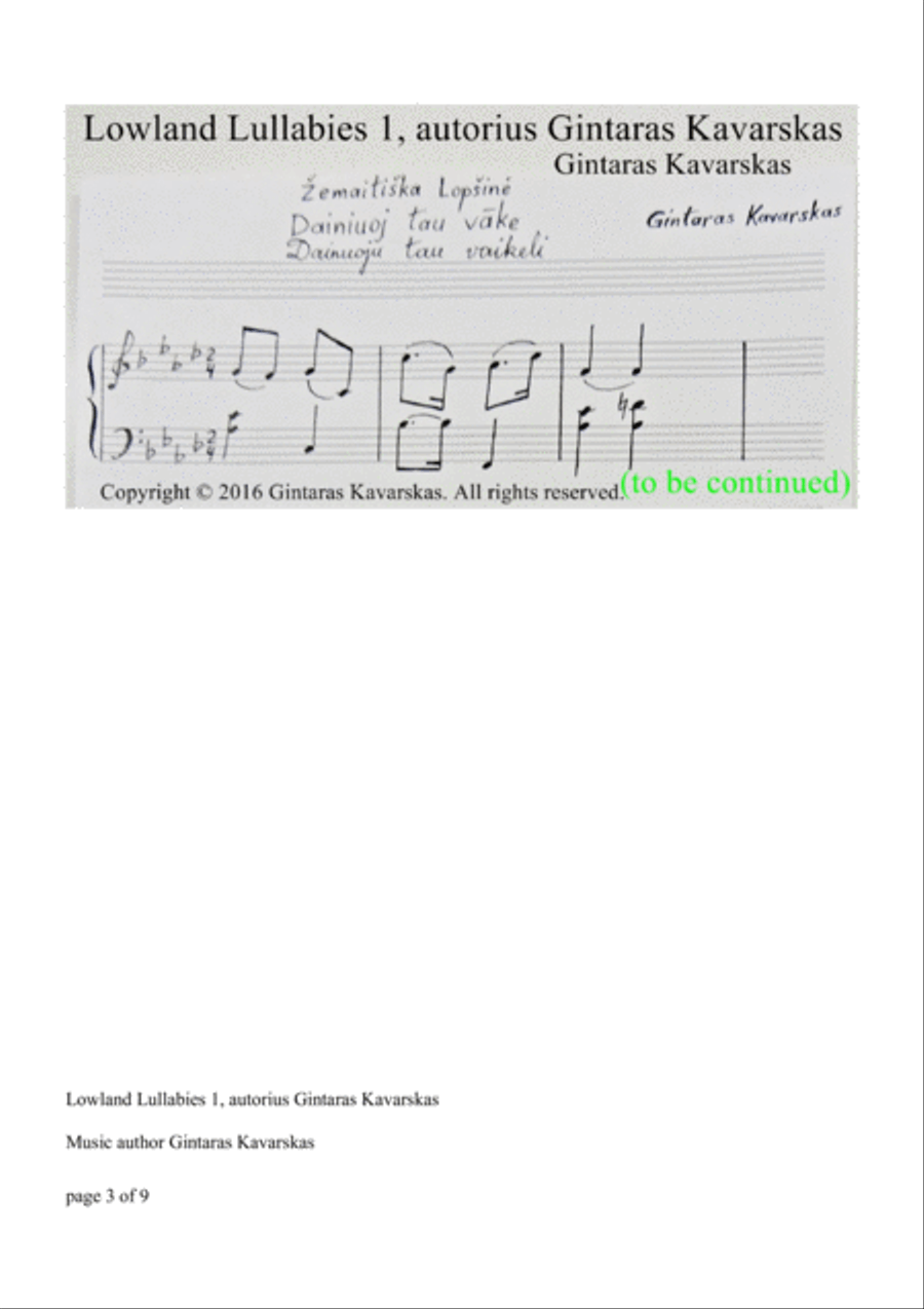 Lowland Lullabies 1, autorius Gintaras Kavarskas Piano, Vocal, Guitar scores gallery preview page 3
