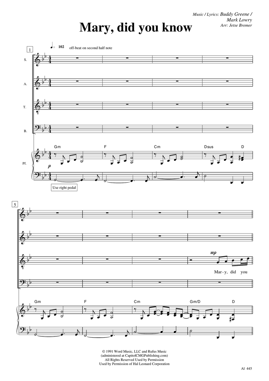Mary, Did You Know? 4-Part scores gallery preview page 1