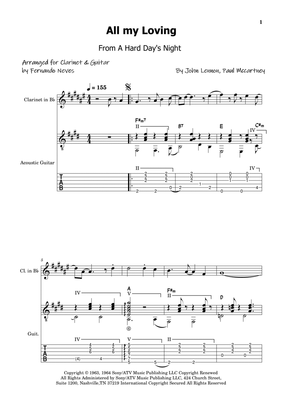 All My Loving B-Flat Clarinet scores gallery preview page 1