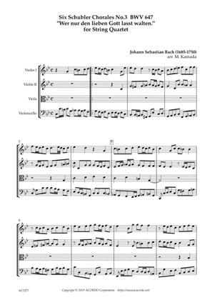 Schubler Chorales No.3 BWV.647 "Wer nur den lieben Gott lasst walten" for String Quartet