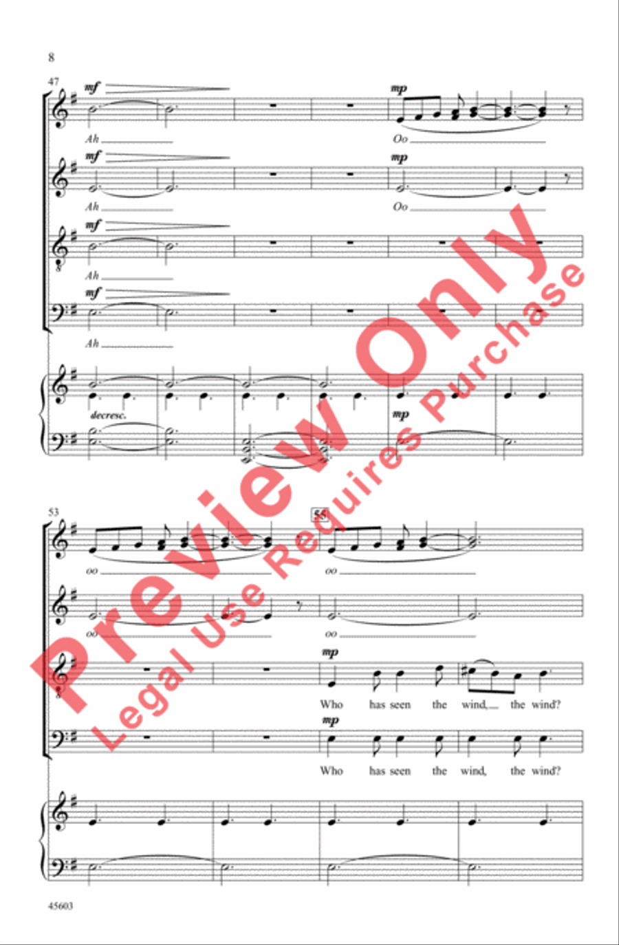 Who Has Seen the Wind? 4-Part scores gallery preview page 8