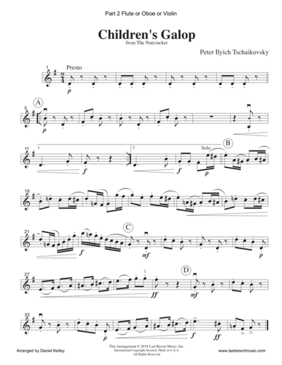 Children's Galop from the Nutcracker for String Quartet or Piano Quintet with optional Violin 3 Part