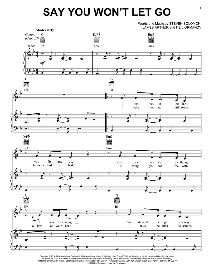 Say You Won't Let Go Piano, Vocal scores gallery preview page 1