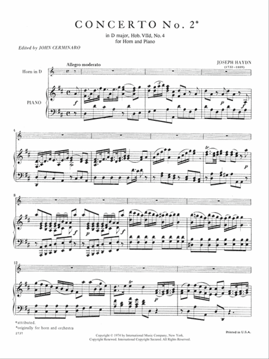 Concerto No. 2 in D major (Hob. VIId: No. 4) Horn scores gallery preview page 2