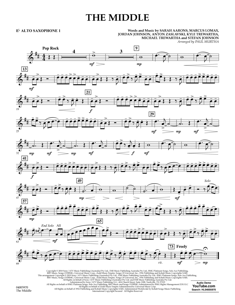 The Middle (arr. Paul Murtha) - Eb Alto Saxophone 1