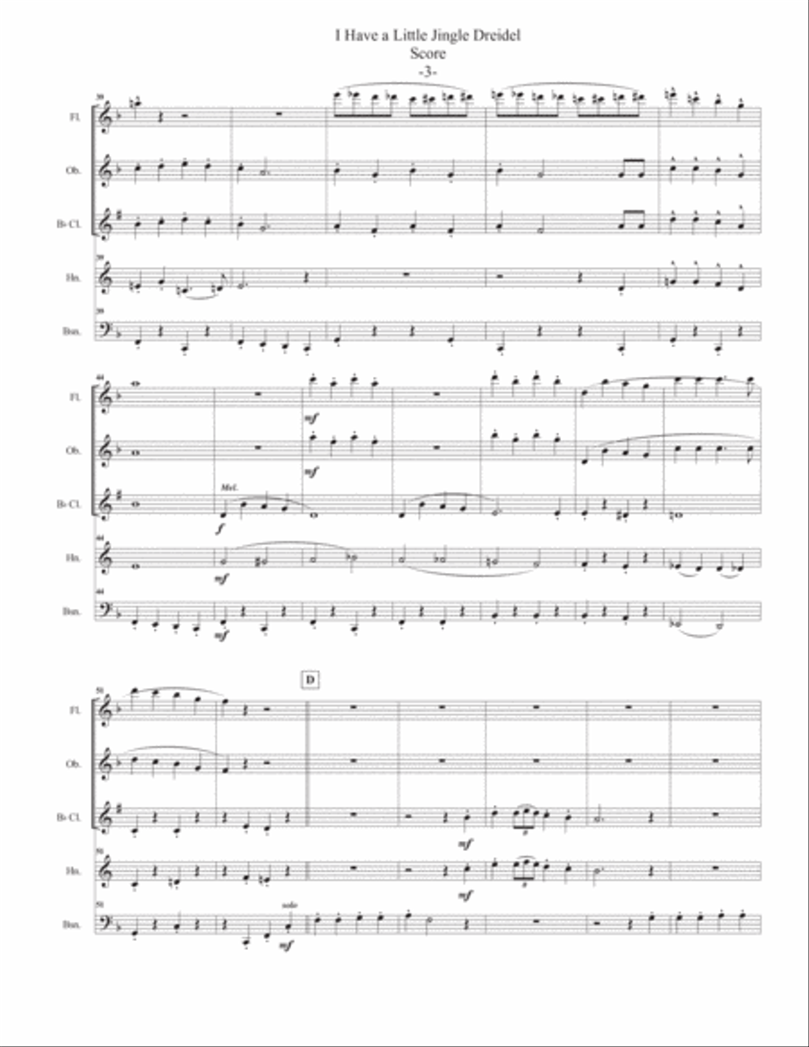 I Have a Little Jingle Dreidel for Woodwind Quintet Woodwind Quintet scores gallery preview page 5