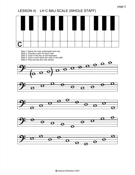 Music Theory Colouring Booklet lesson 4 - C maj scale (whole staff)