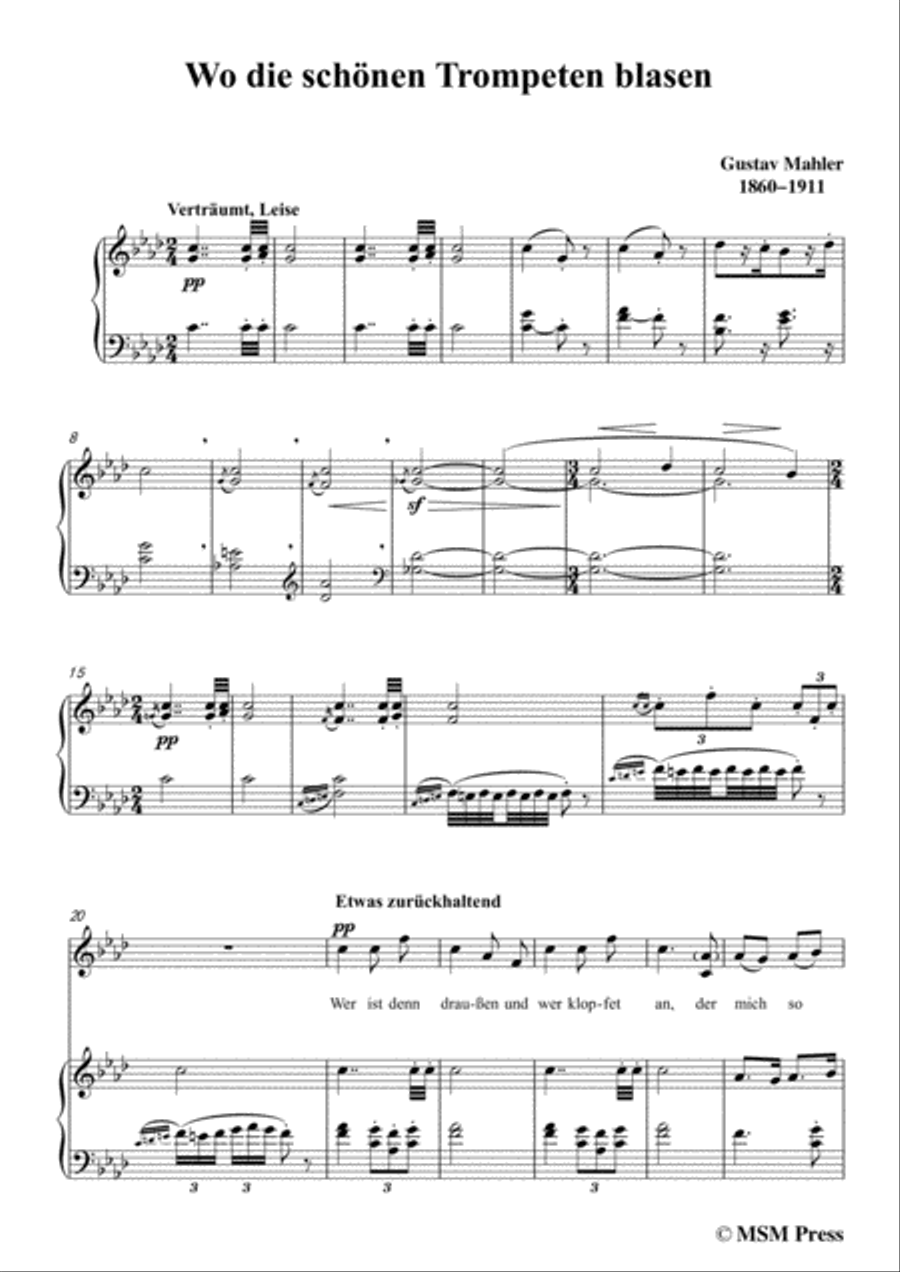 Mahler-Wo die schönen Trompeten blasen in f minor,for Voice and Piano Voice Solo scores gallery preview page 3