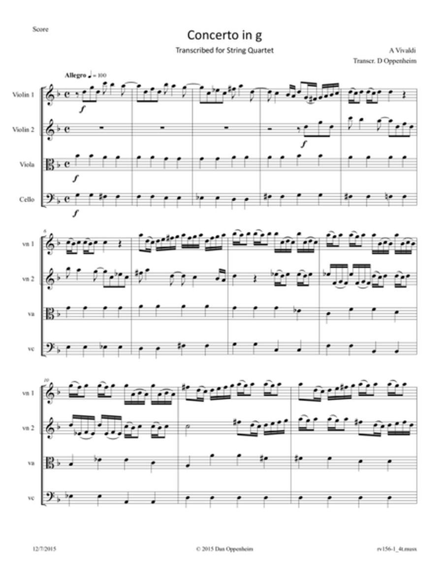 Vivaldi: Concerto in G minor RV 156 movement I arranged for String Quartet image number null