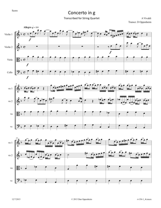 Book cover for Vivaldi: Concerto in G minor RV 156 movement I arranged for String Quartet
