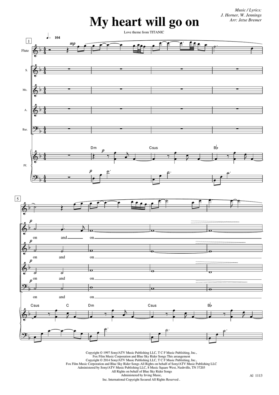 My Heart Will Go On (love Theme From 'titanic') 4-Part scores gallery preview page 1
