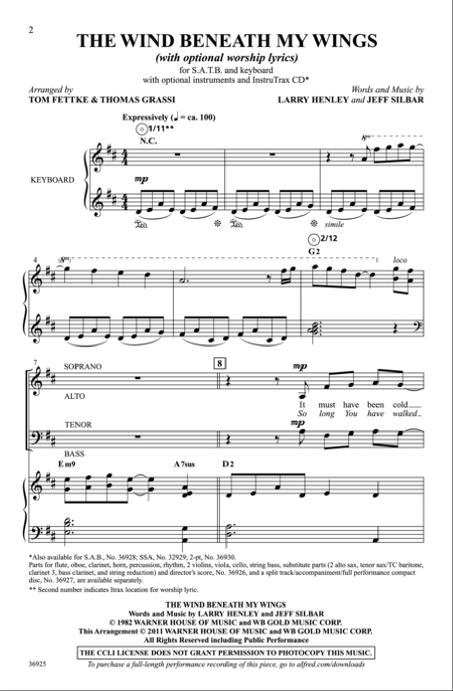 The Wind Beneath My Wings Choir scores gallery preview page 2