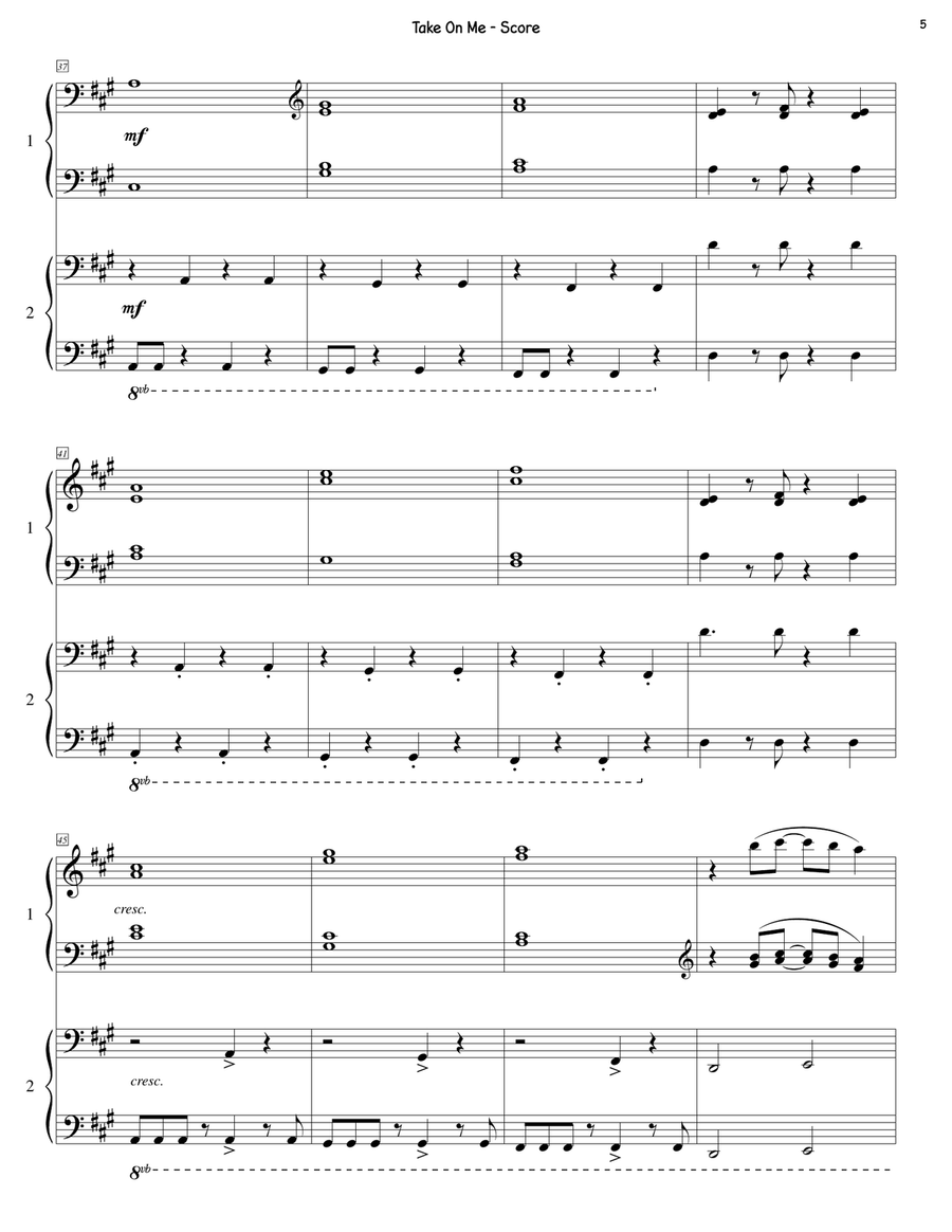 Take On Me 1 Piano, 4-Hands scores gallery preview page 5