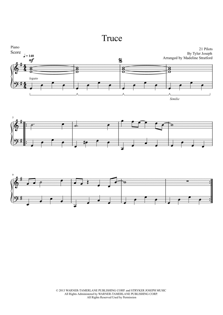 Truce Easy Piano scores gallery preview page 1