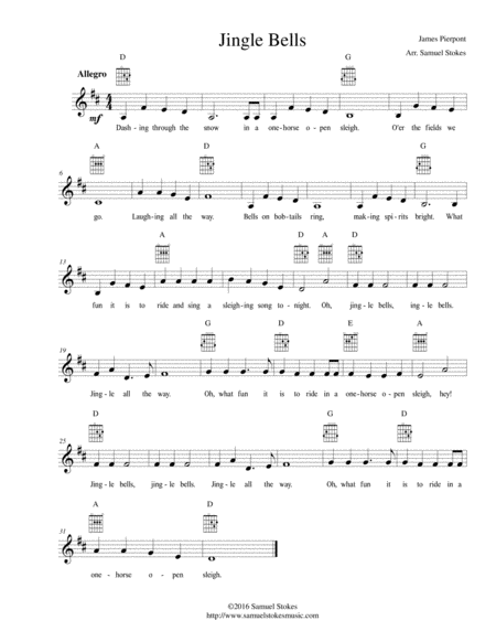 Jingle Bells - lead sheet in D major image number null