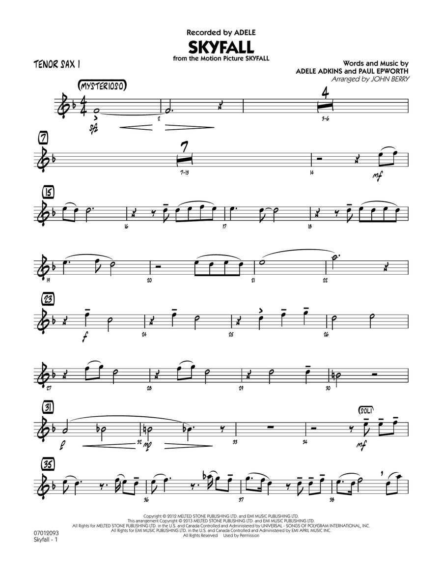 Skyfall - Tenor Sax 1 Jazz Ensemble scores gallery preview page 1