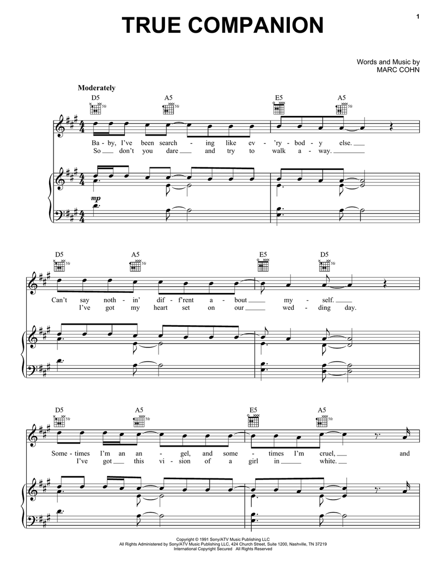 True Companion Piano, Vocal, Guitar scores gallery preview page 1