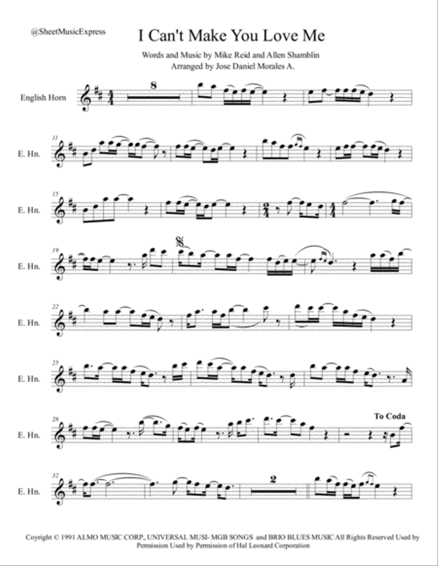 I Can't Make You Love Me I Can't Make You Love Me English Horn scores gallery preview page 1