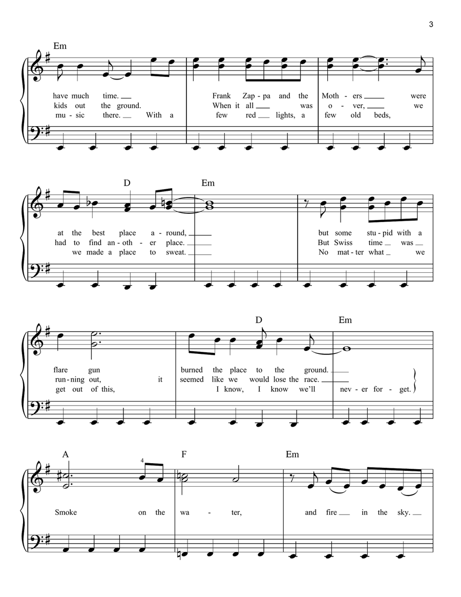 Smoke On The Water Easy Piano scores gallery preview page 3