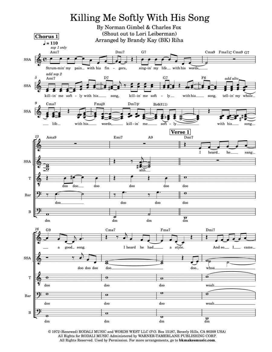 Killing Me Softly With His Song Divisi scores gallery preview page 1