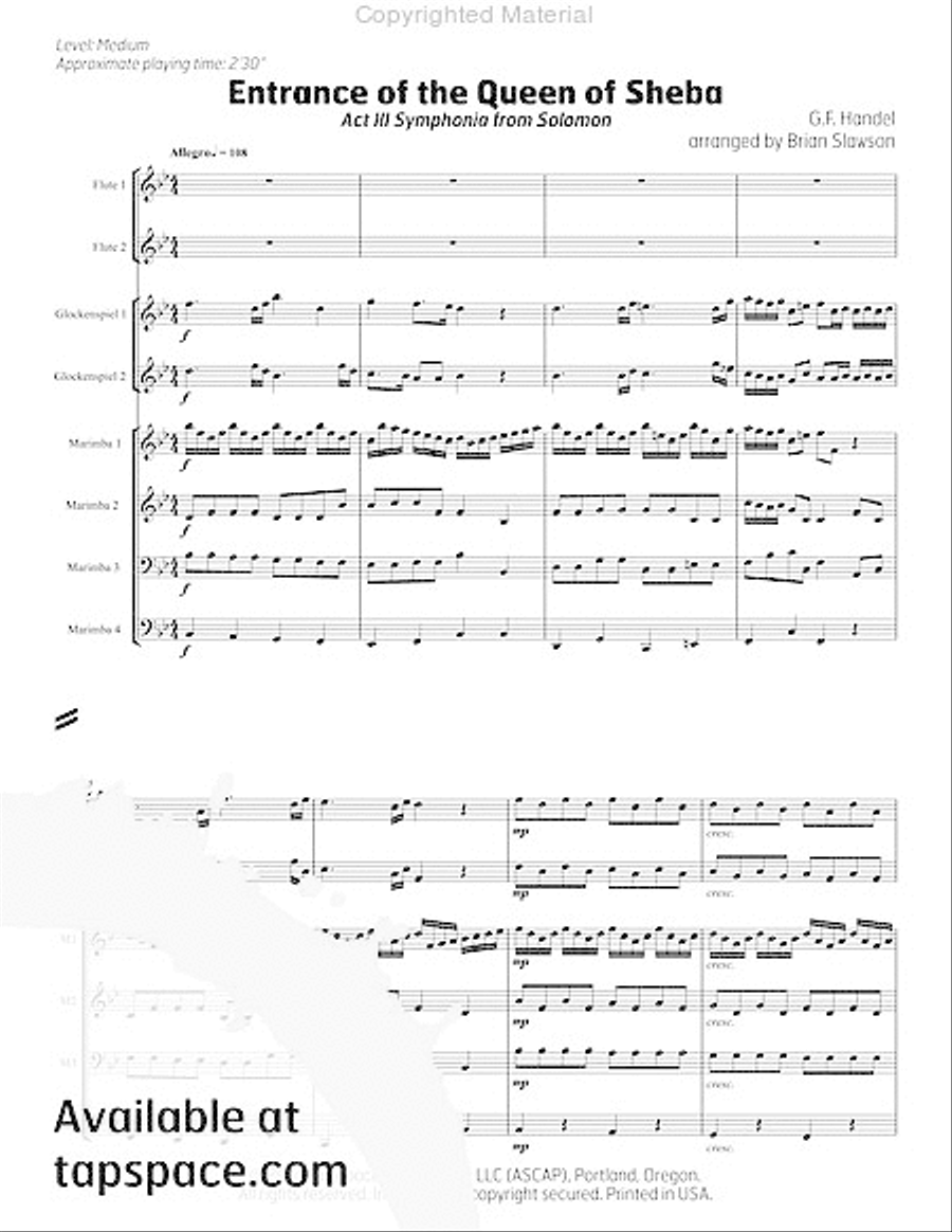 Entrance of the Queen of Sheba Percussion Ensemble scores gallery preview page 6