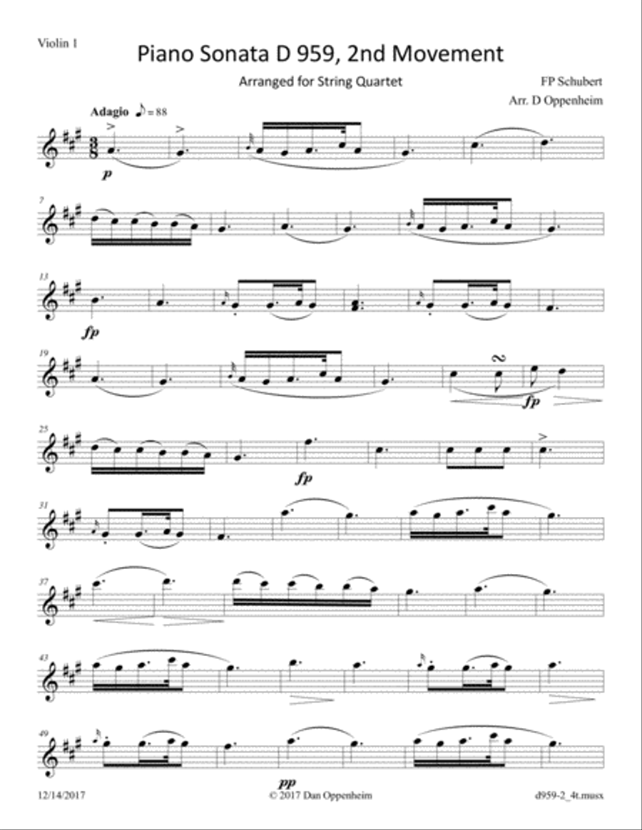 Schubert: Piano Sonata D 959, 2nd Movement arr. for String Quartet String Quartet scores gallery preview page 5