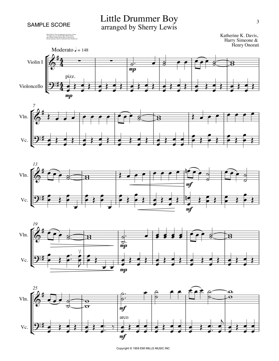 The Little Drummer Boy Cello scores gallery preview page 1