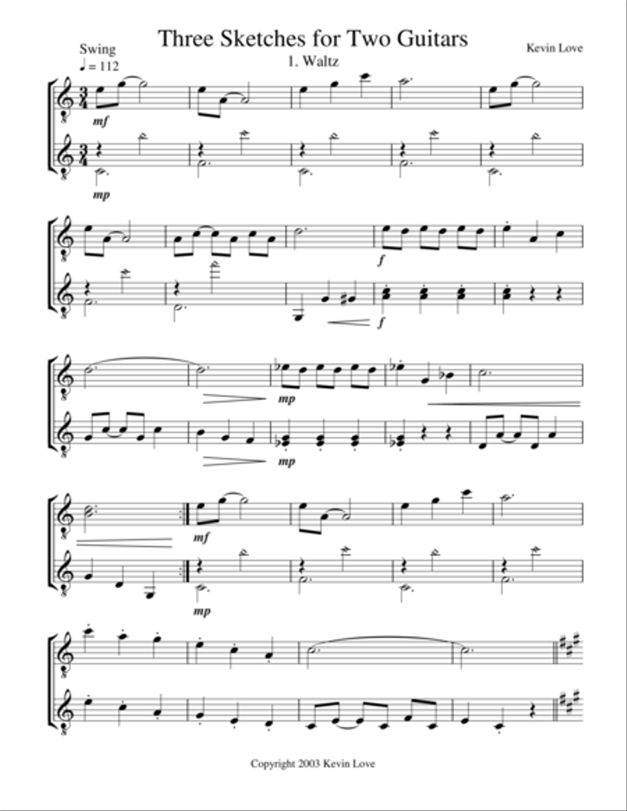 Three Sketches for Two Guitars - Score and Parts Guitar scores gallery preview page 1