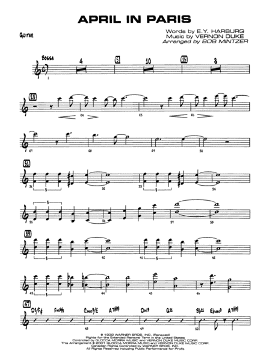 April in Paris: Guitar Jazz Ensemble scores gallery preview page 1