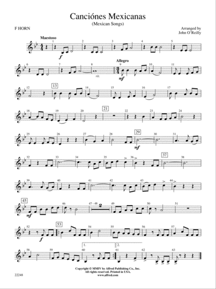 Canciónes Mexicanas: 1st F Horn Concert Band scores gallery preview page 1