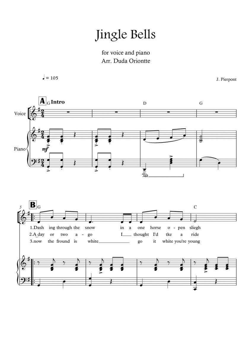 Jingle Bells (G major - one voice - with chords) image number null
