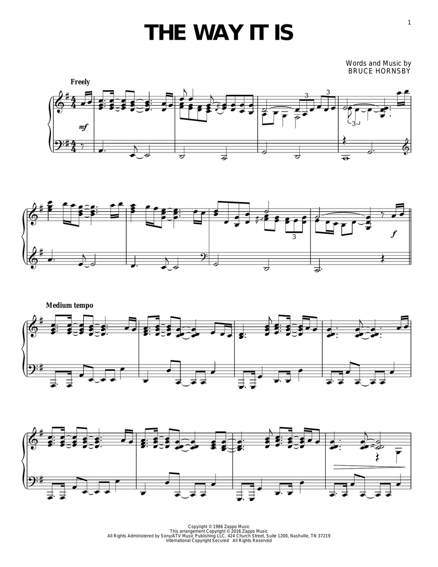 The Way It Is Piano Solo scores gallery preview page 1