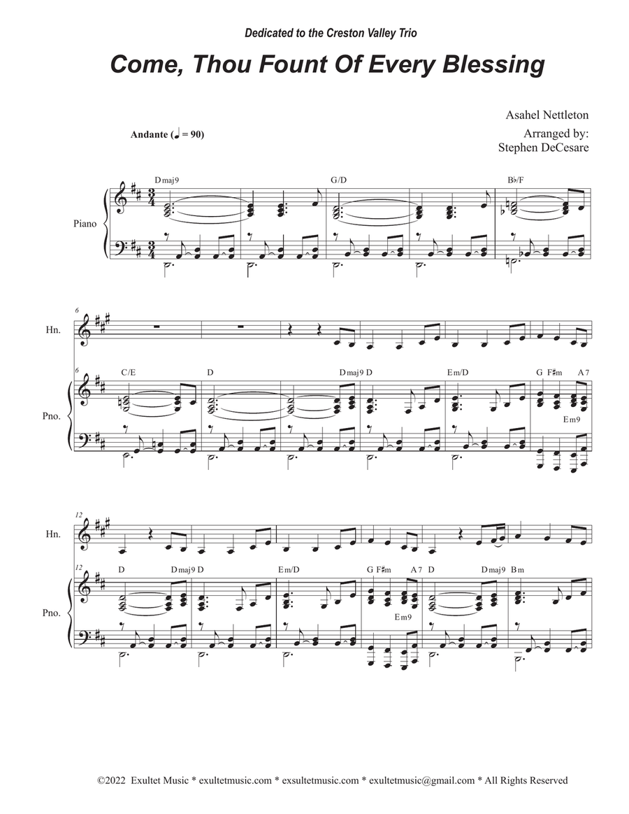 Come Thou Fount Of Every Blessing French Horn solo and Piano by Stephen DeCesare Piano Digital Sheet Music Sheet Music Plus