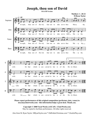 Book cover for Joseph, Thou Son of David (Matthew 1 : 20-21) : SSAATB or SSATB Choir Acapella