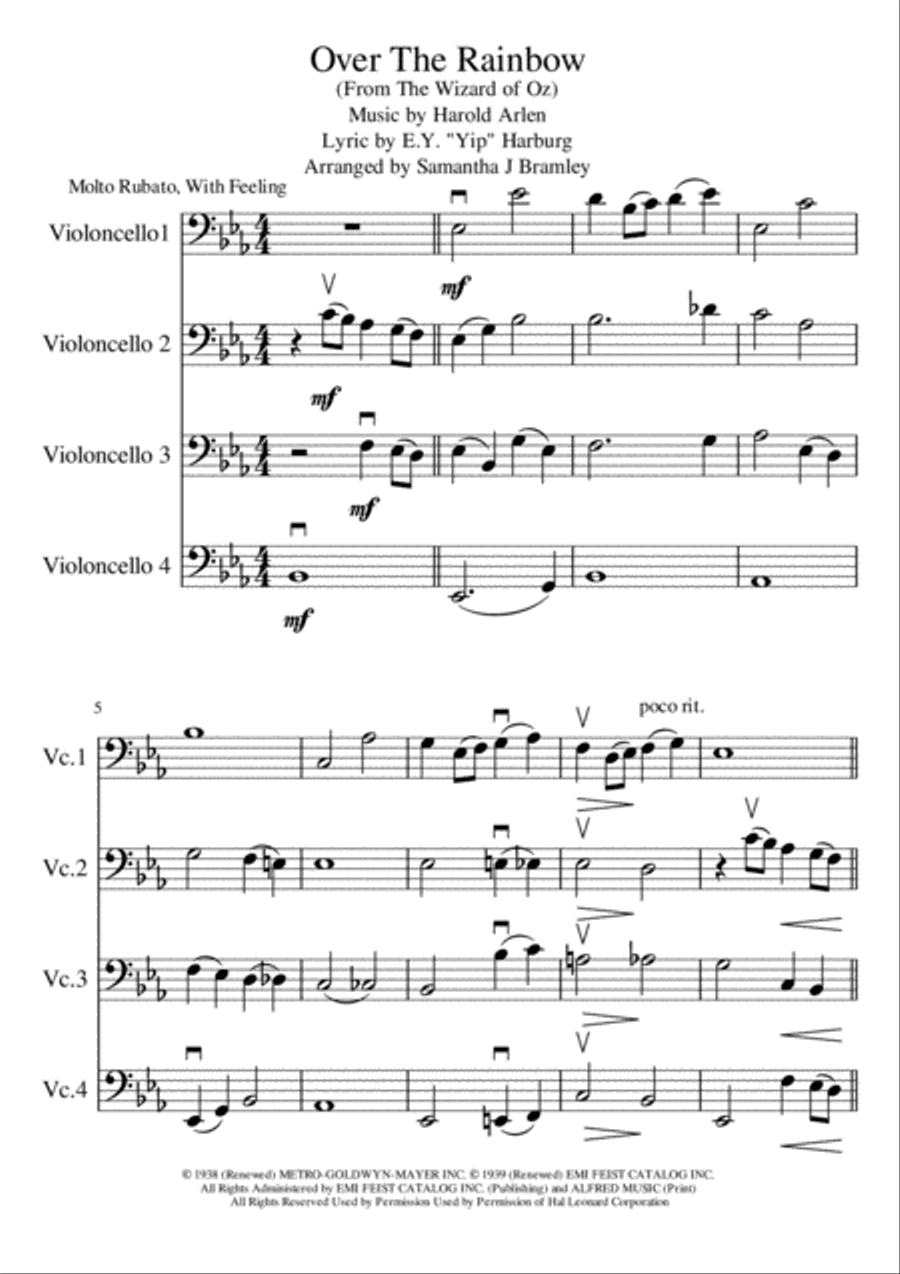 Over The Rainbow (from The Wizard Of Oz) Cello Solo scores gallery preview page 1