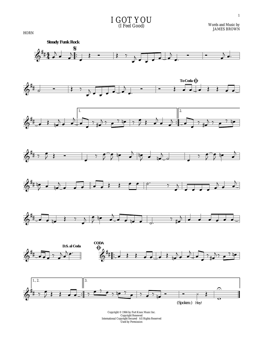 I Got You (I Feel Good) Horn Solo scores gallery preview page 1