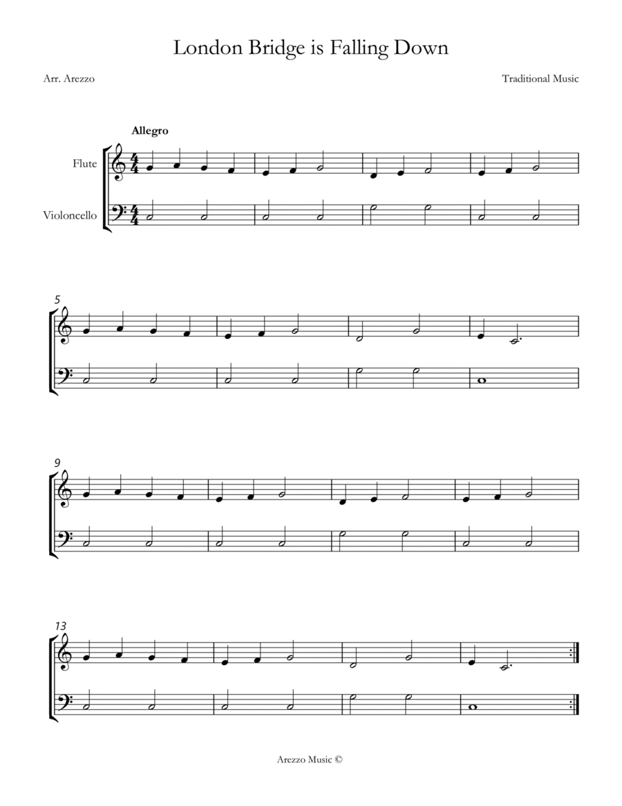 London Bridge is Falling Down Flute and Cello Sheet Music for Beginners image number null