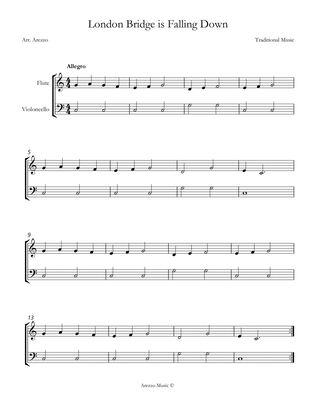 London Bridge is Falling Down Flute and Cello Sheet Music for Beginners