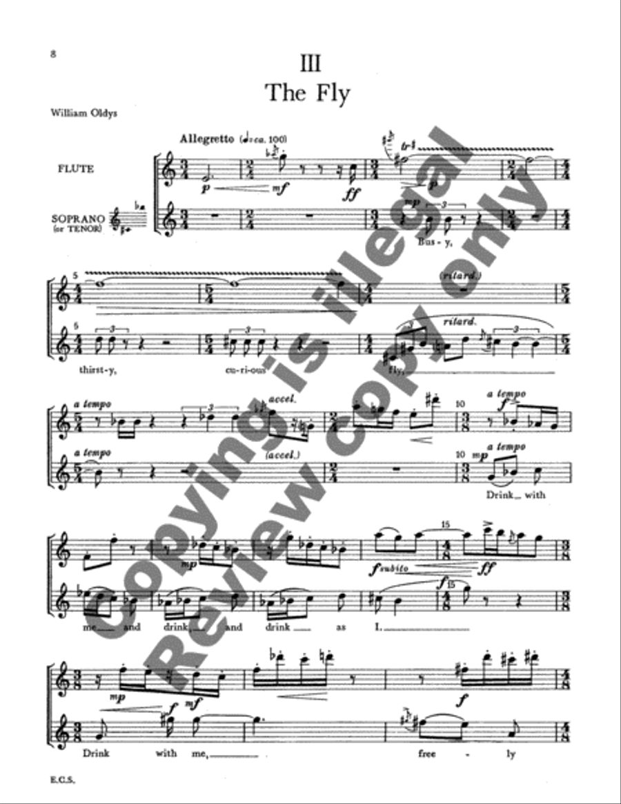 Three Songs on Elizabethan Texts Flute scores gallery preview page 6