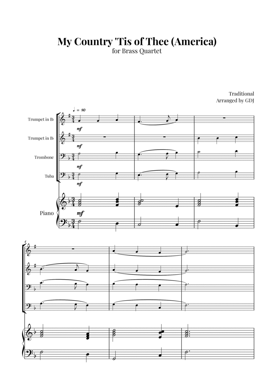 My Country 'Tis of Thee (America) Saxophone Quartet scores gallery preview page 1