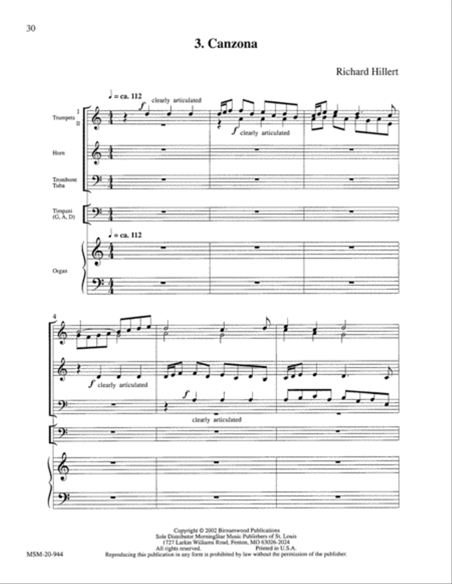 Three Pieces for Brass Quintet, Timpani, and Organ image number null