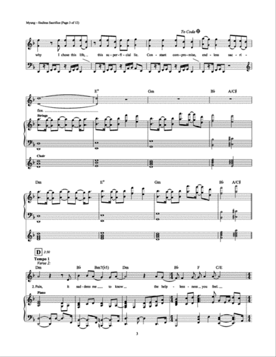 Endless Sacrifice Piano, Vocal, Guitar scores gallery preview page 3