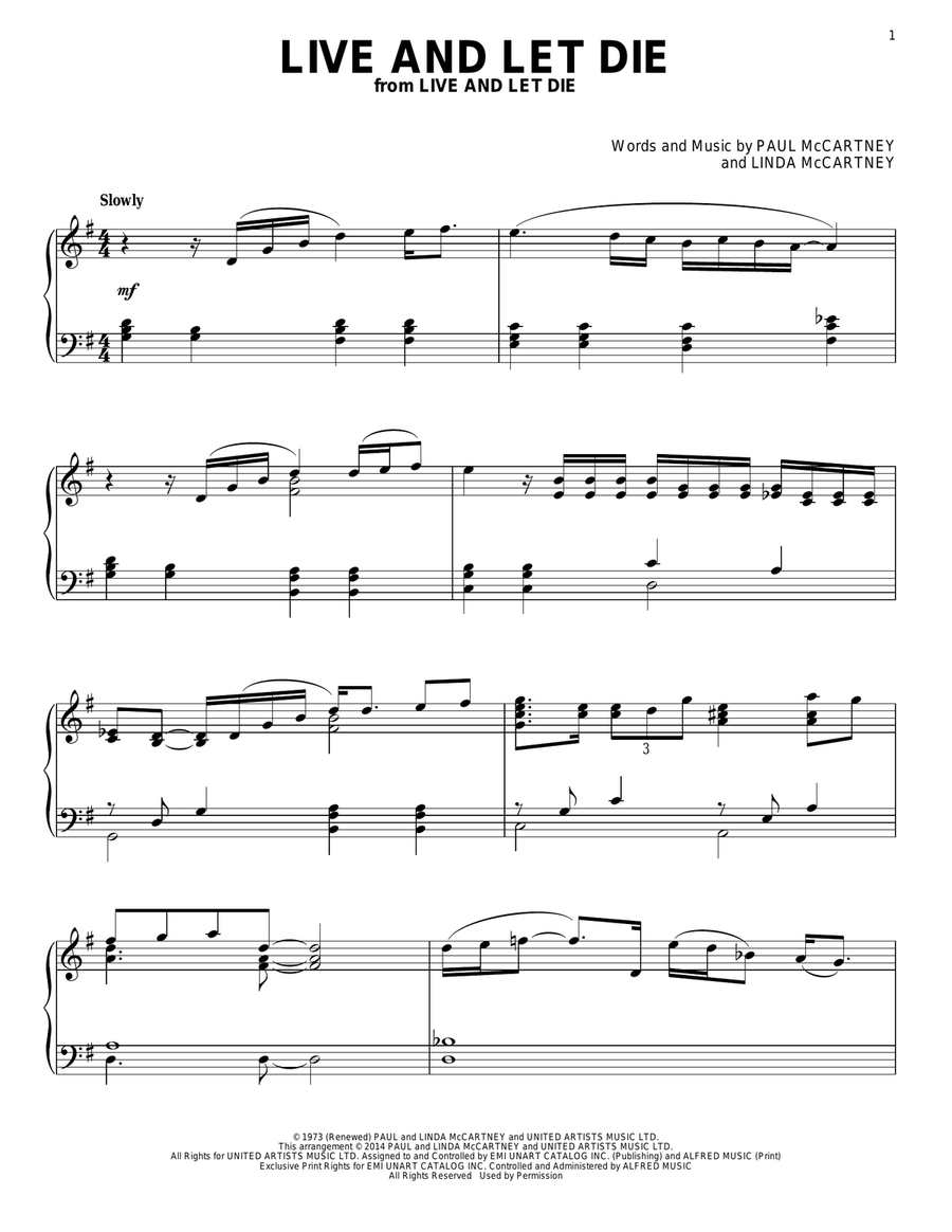 Live And Let Die Piano Solo scores gallery preview page 1