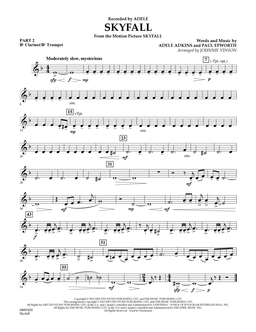Skyfall - Pt.2 - Bb Clarinet/Bb Trumpet Concert Band scores gallery preview page 1