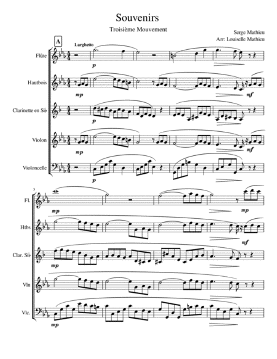 Souvenirs (Quintette, 3rd movement.) Small Ensemble scores gallery preview page 1
