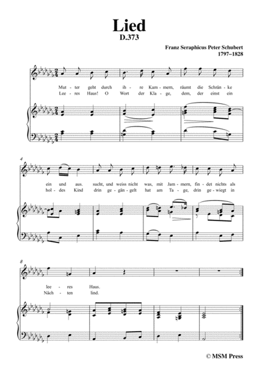 Schubert-Lied(Mutter geht durch ihre Kammern),D.373,in a flat minor,for Voice&Piano image number null