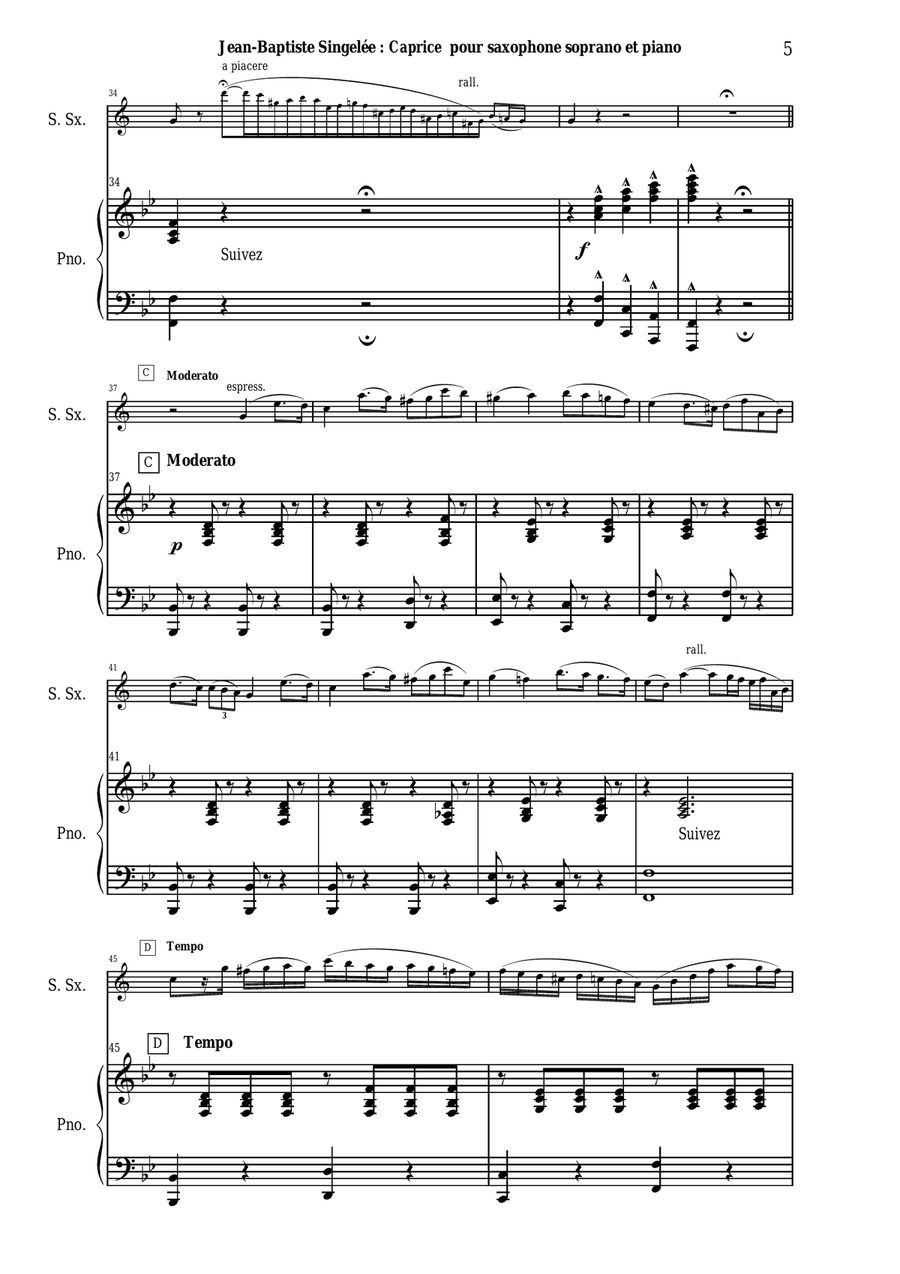 Jean-Baptiste Singelée - Caprice for Soprano saxophone and piano Soprano Saxophone scores gallery preview page 5