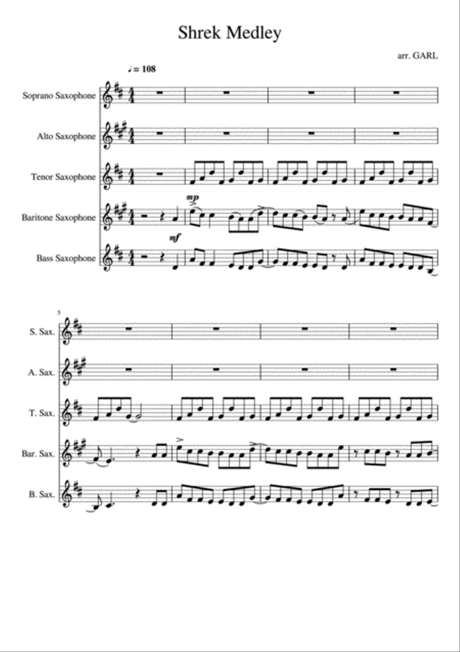 Shrek Woodwind Quartet scores gallery preview page 1