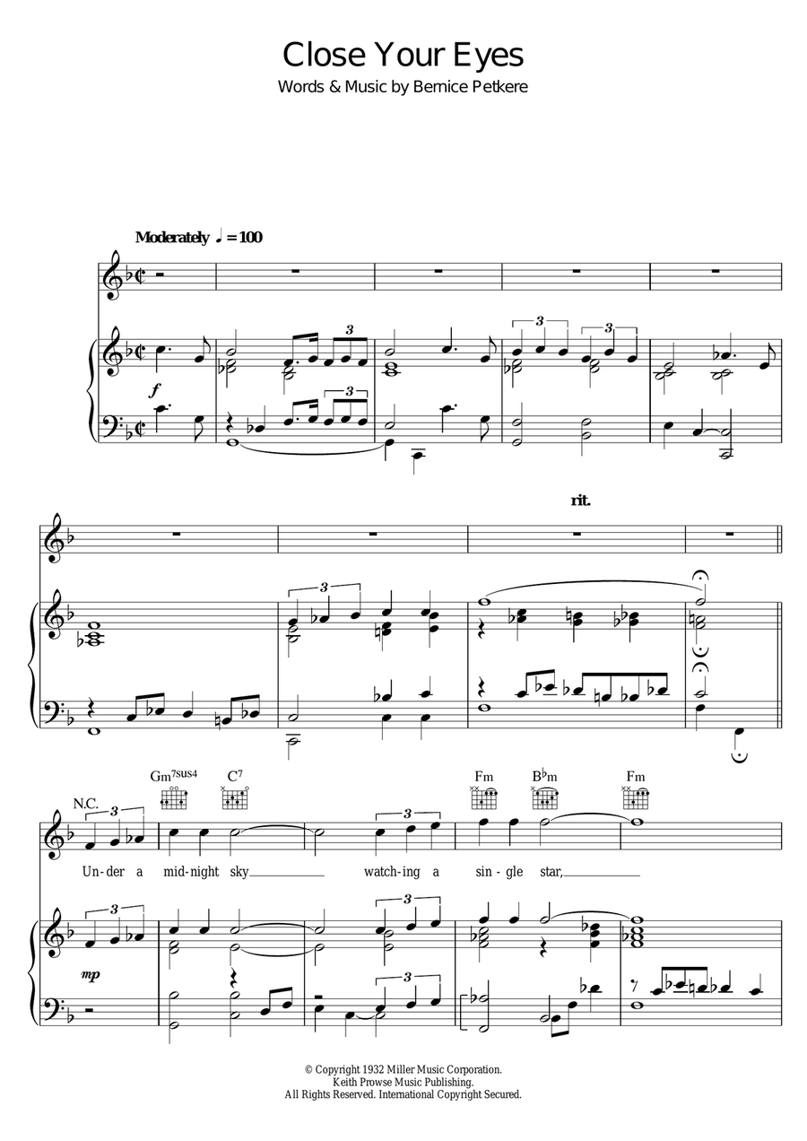 Close Your Eyes Close Your Eyes Piano, Vocal scores gallery preview page 1