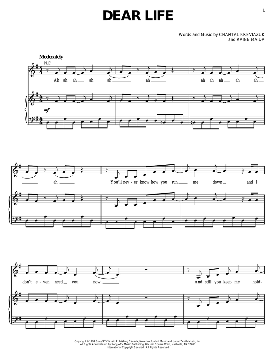 Dear Life Piano, Vocal, Guitar scores gallery preview page 1